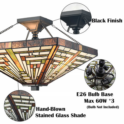 Tiffany Semi Flush Mount Light with Stained Glass Ceiling Light Fixture